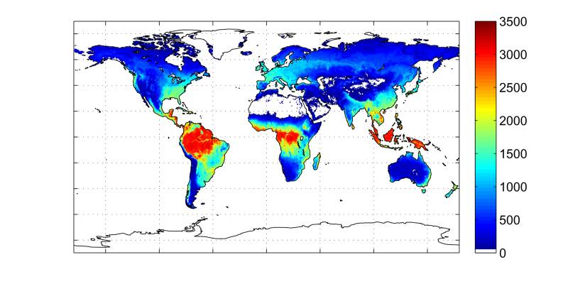 Eliminación anual de dióxido de carbono realizada por la vegetación.