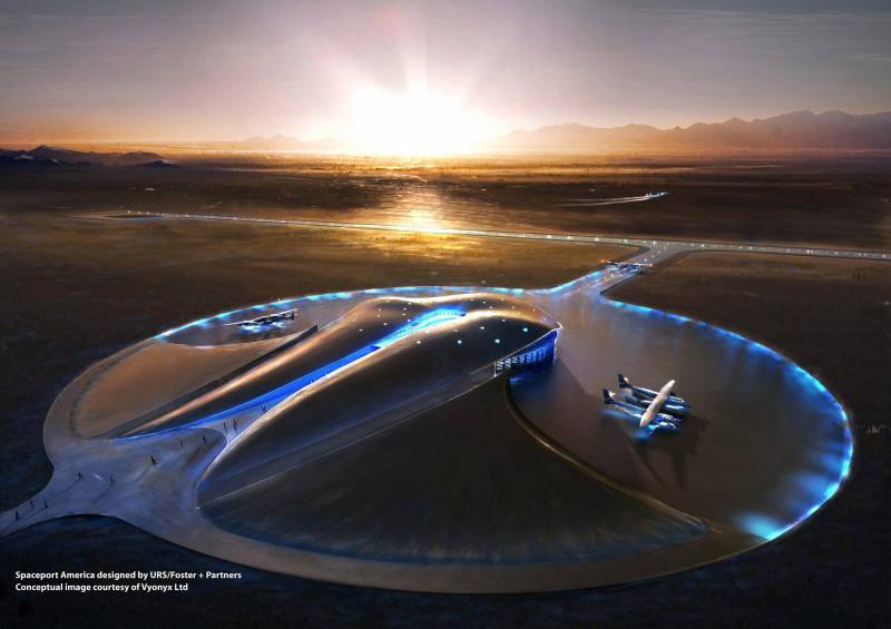 Aspecto que tendrá el Spaceport America cuando esté terminado a finales de este año. Imagen: Vyonyx/Alpine Travel