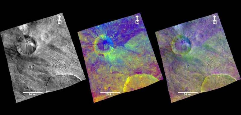 Imágenes compuestas de un cráter de Vesta facilitadas por la sonda 'Dawn'. Imagen: NASA et al.  