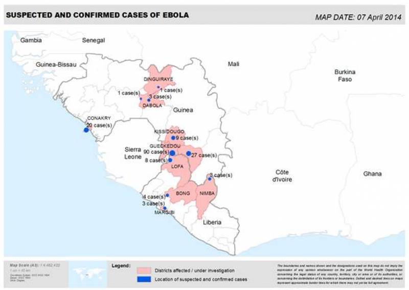 Mapa de distribución de casos.