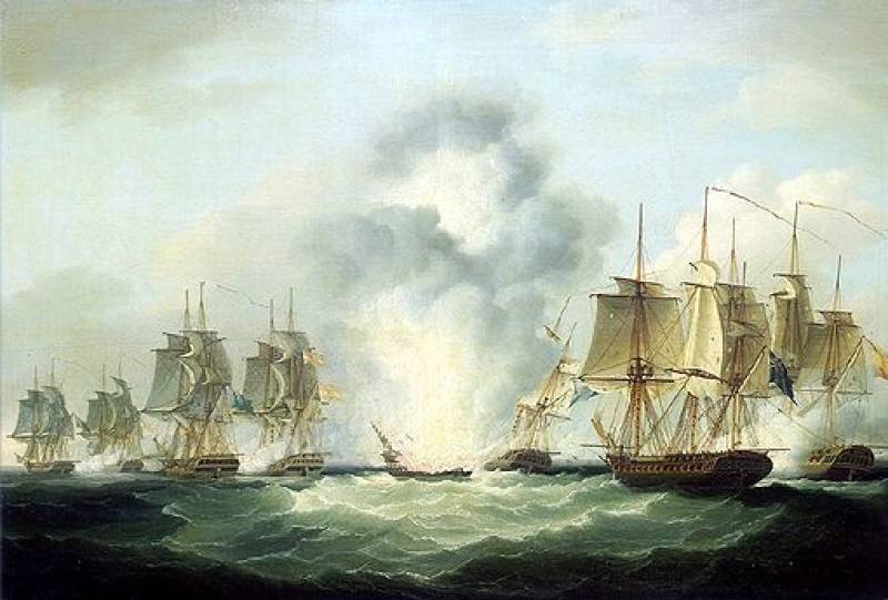 Cuatro fragatas capturan los barcos españoles del tesoro. Autor: Francis Sartorius (National Maritime Museum)