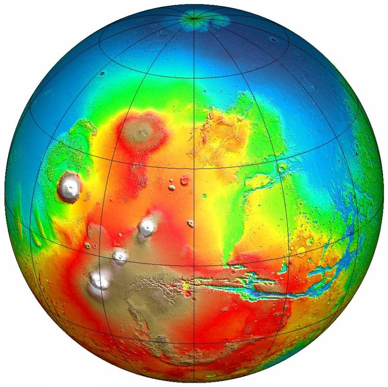 Mapa topográfico de  Marte