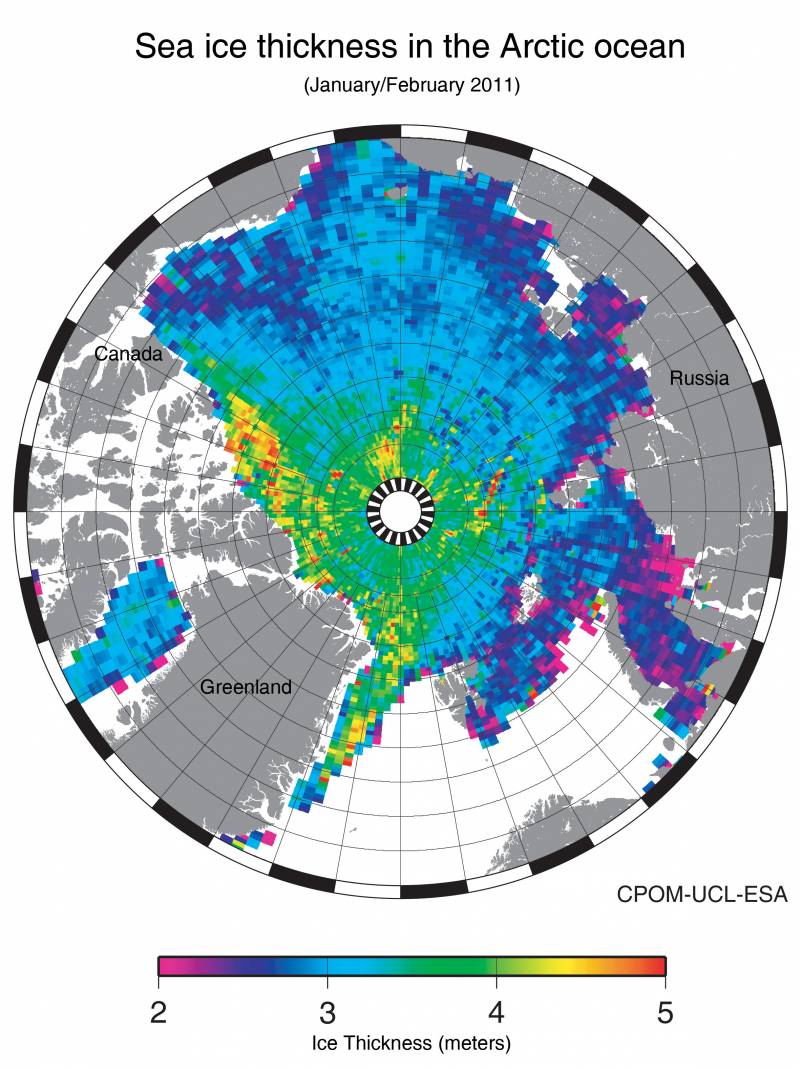 Primer mapa del espesor del hielo sobre el Ártico