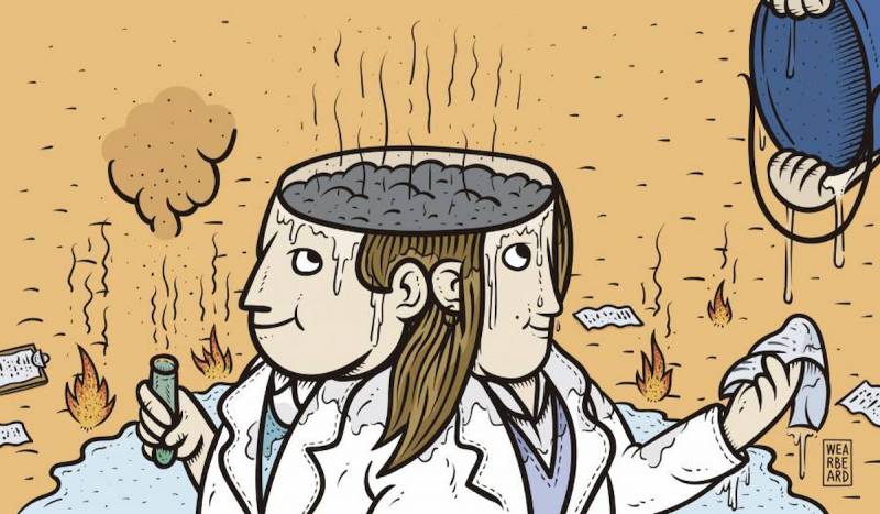 Ilustración sobre la crisis de salud mental y laboral en la ciencia