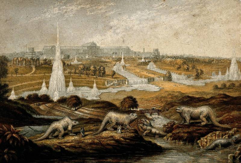 Dinosaurios del Palacio de Cristal, George Baxter