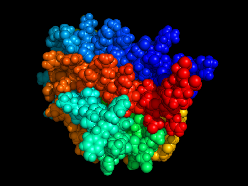 Molécula de eritropoyetina, la conocida EPO, hormona producida por el riñón que estimula la producción de glóbulos rojos.