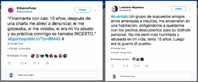 Testimonios publicados en Twitter bajo el hashtag #Cuéntalo