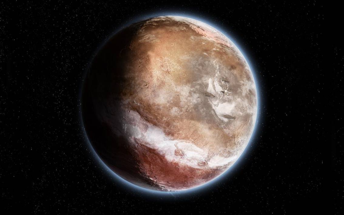 Un colosal montículo volcánico hizo retorcerse al joven planeta Marte