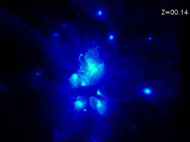 Simulación de la formacion de un cúmulo de galaxias 