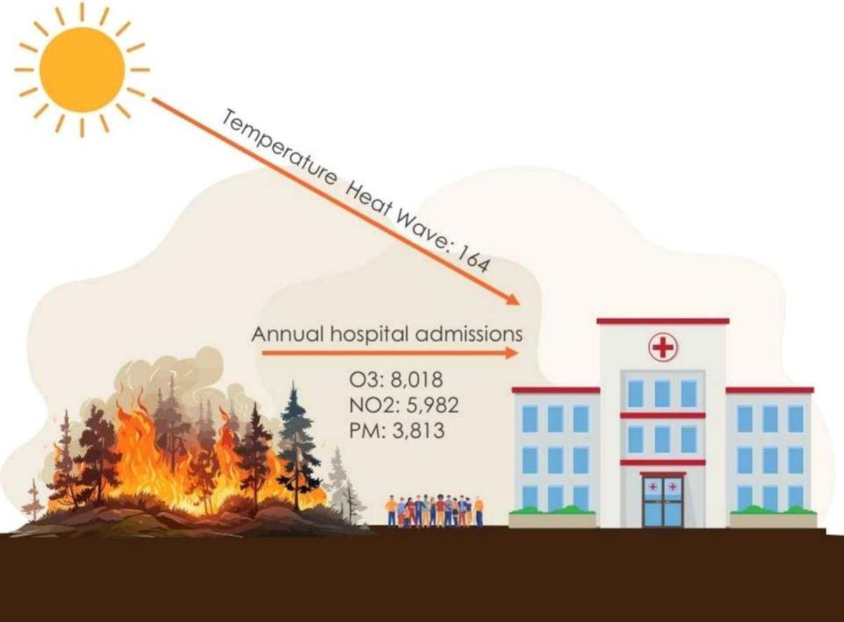 Distribución temporal de concentraciones de O₃, PM y NO₂ y su asociación con hospitalizaciones de emergencia en días con humo de biomasa. / E. Botezat y et al., Sci Total Enviro