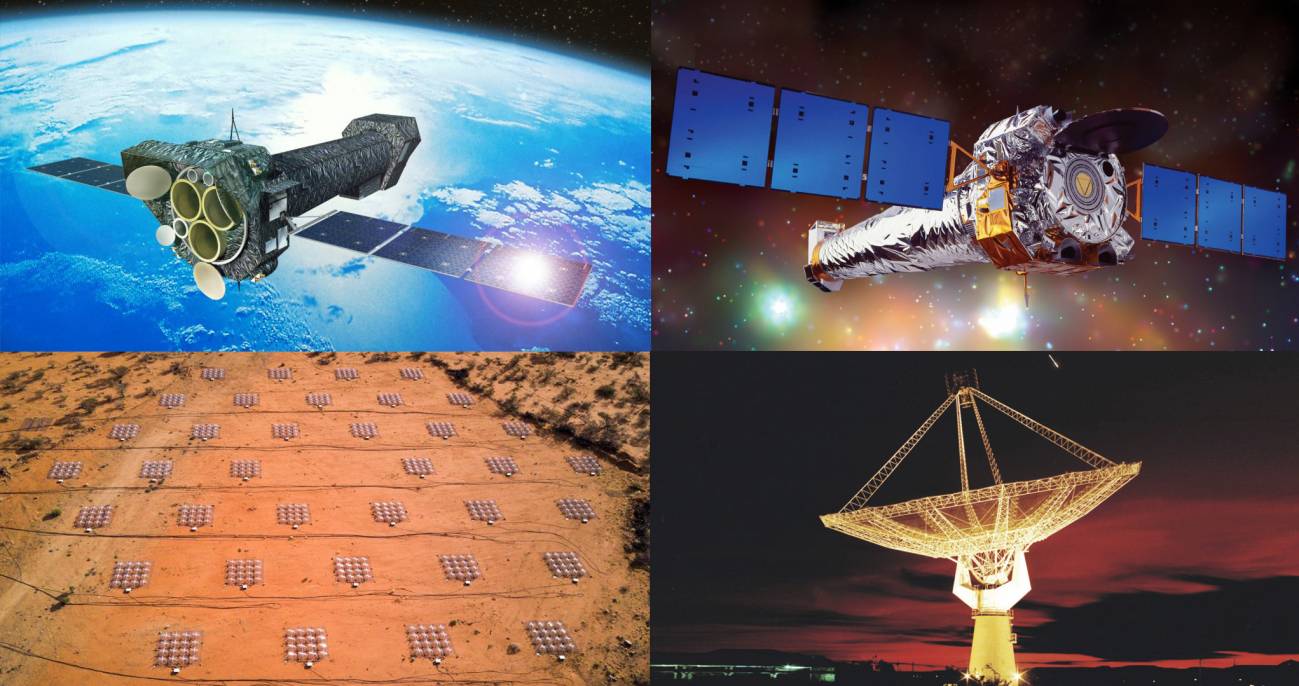 Observatorio de rayos X Chandra de la NASA, el telescopio espacial XMM-Newton de la ESA, el Murchison Widefield Array (MWA) en Australia occidental y el radiotelescopio gigante de Metrewave (GMRT) en India.
