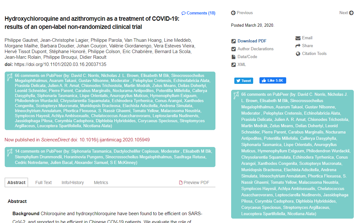 Captura de pantalla preprint de la hidroxicloroquina