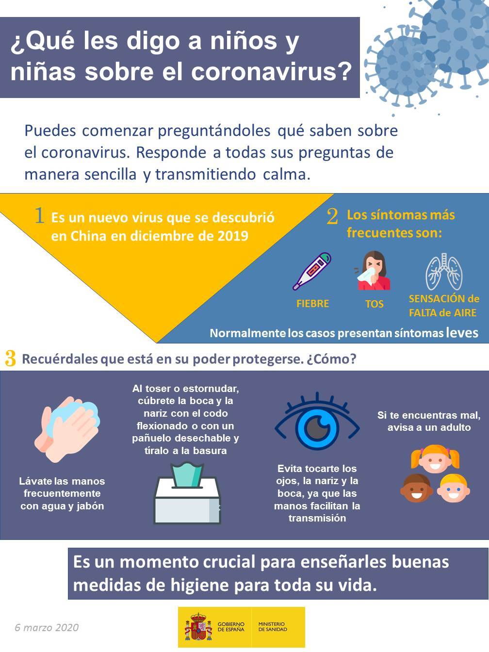Recomendaciones del Ministerio de Sanidad para explicar la epidemia a los niños y niñas.