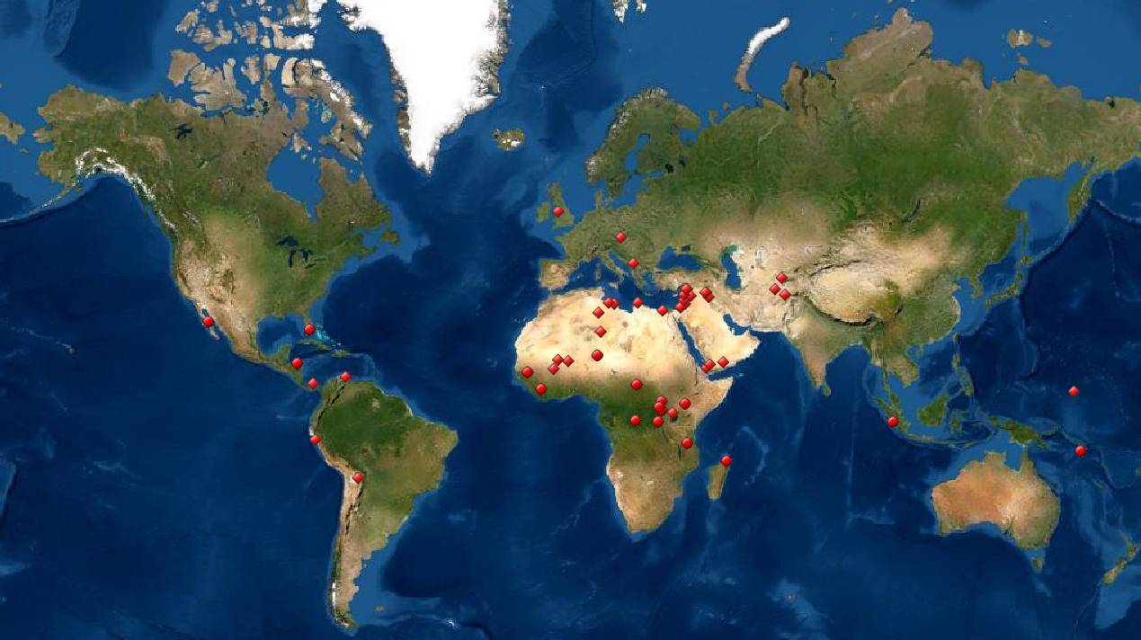 Mapa de la Lista de Patrimonio de la Humanidad en Peligro. / UNESCO