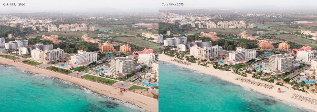 Cala Millor en la actualidad y propuesta 2050. / Landlab