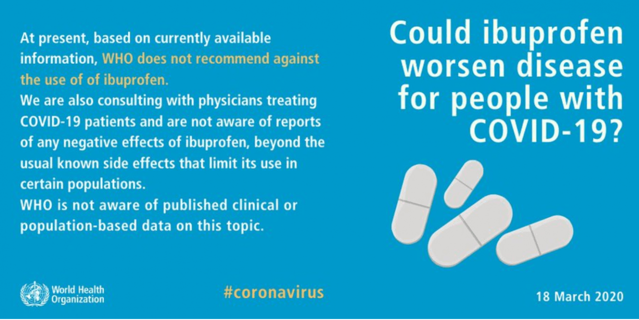 OMS no recomienda no utilización ibuprofeno