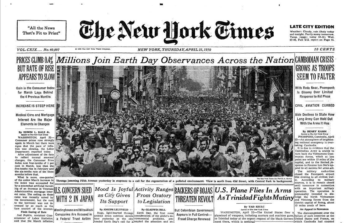 Portada de The New York Times el 23 de abril de 1970