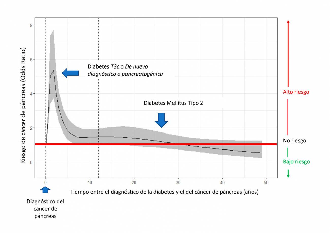 riesgo de cáncer de páncreas y tiempo transcurrido