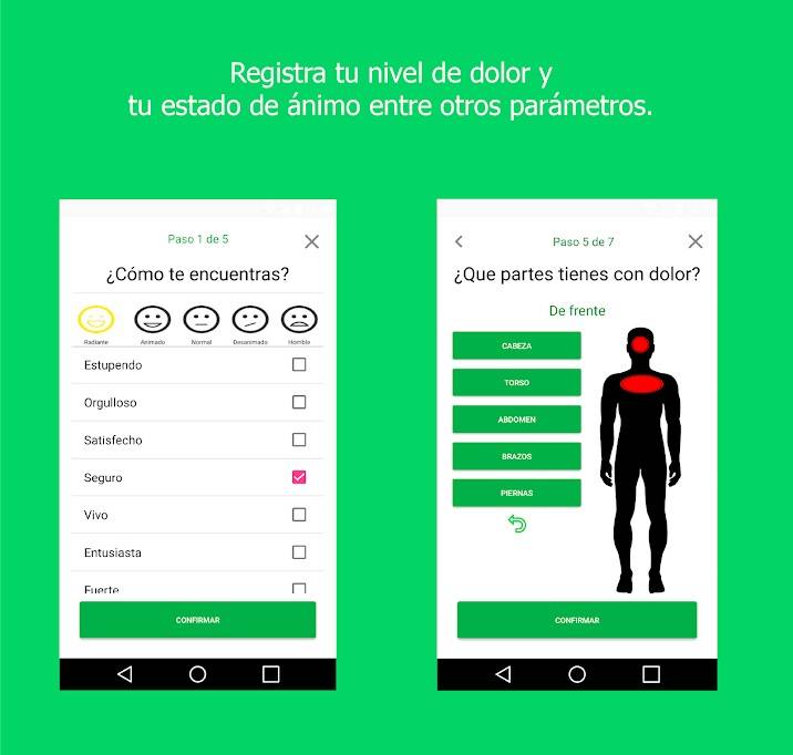 mágenes de la aplicación Close2U con algunas de las preguntas al paciente. / UCM