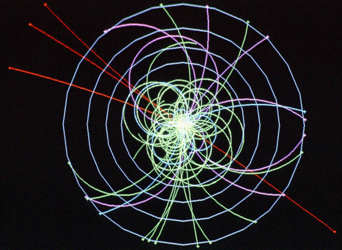 Mecanismo de higgs simulado con la colisión de cuatro muones. Imagen CERN 