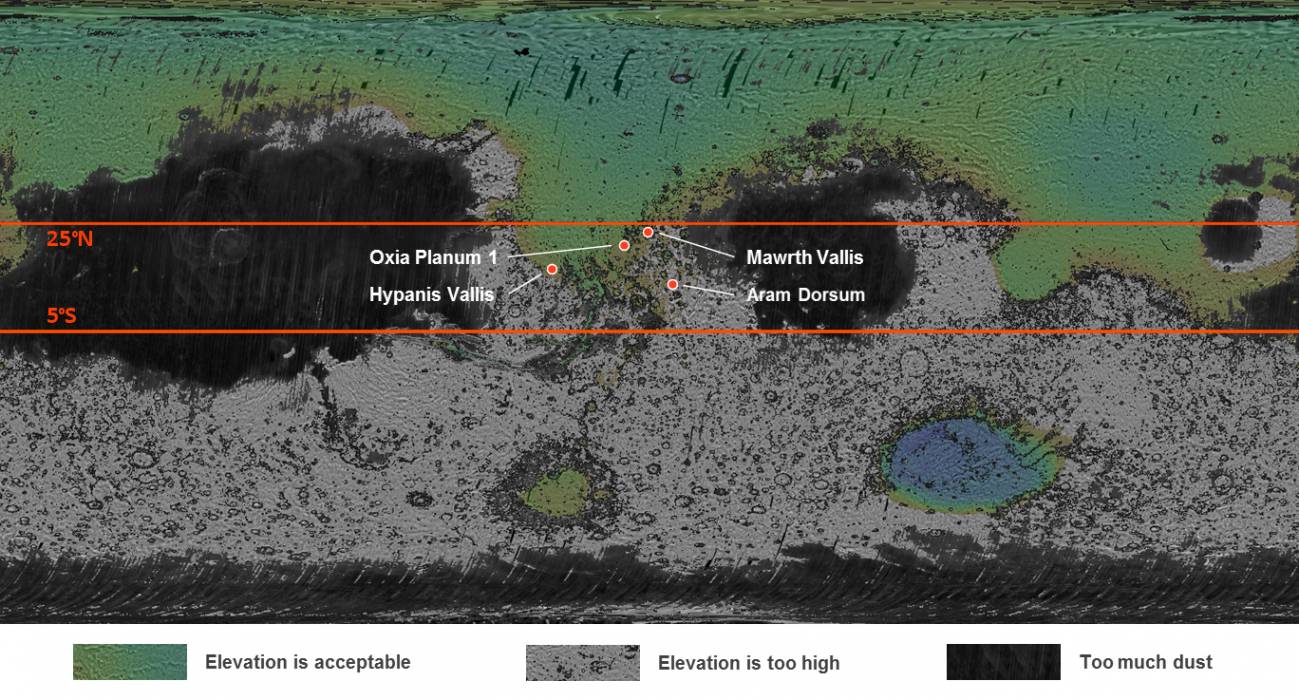 La misión ExoMars 2018 aterrizará en uno de estos cuatro lugares