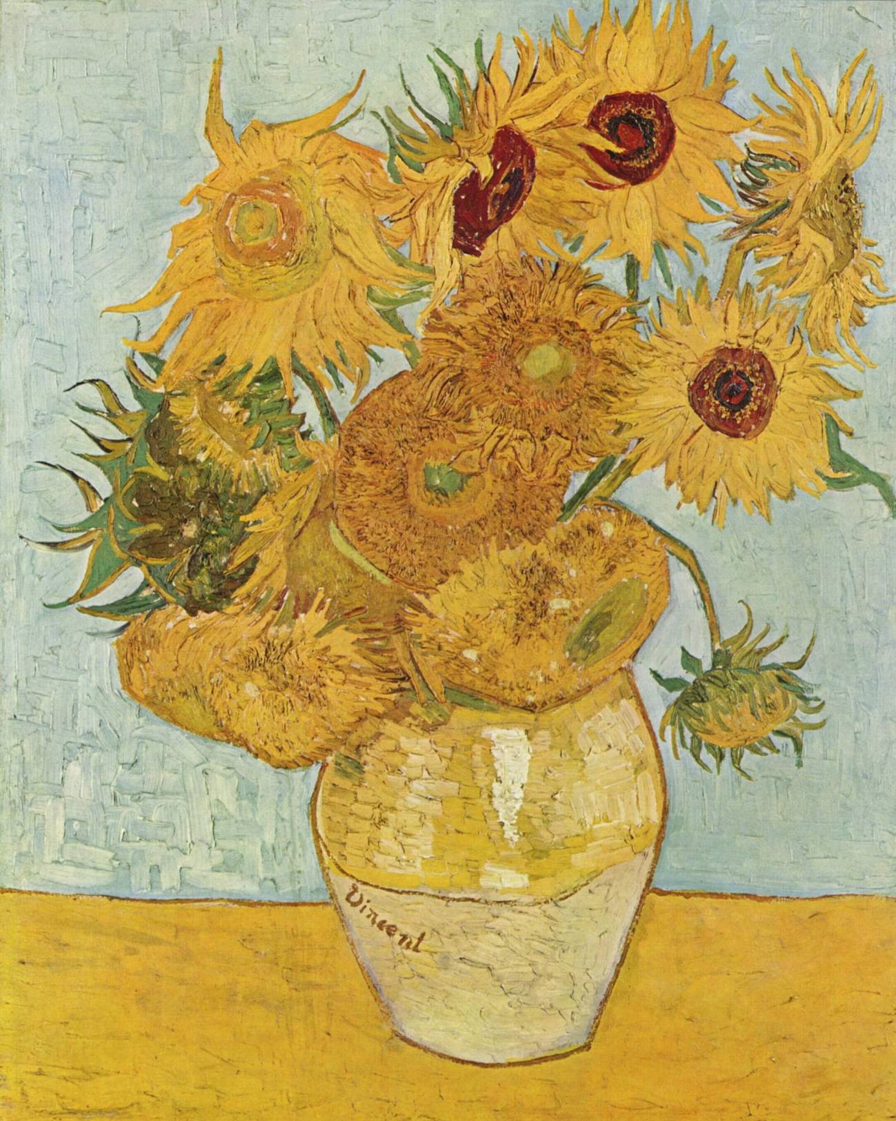 “Jarrón con quince girasoles” de Vincent van Gogh. Imagen:Wikipedia