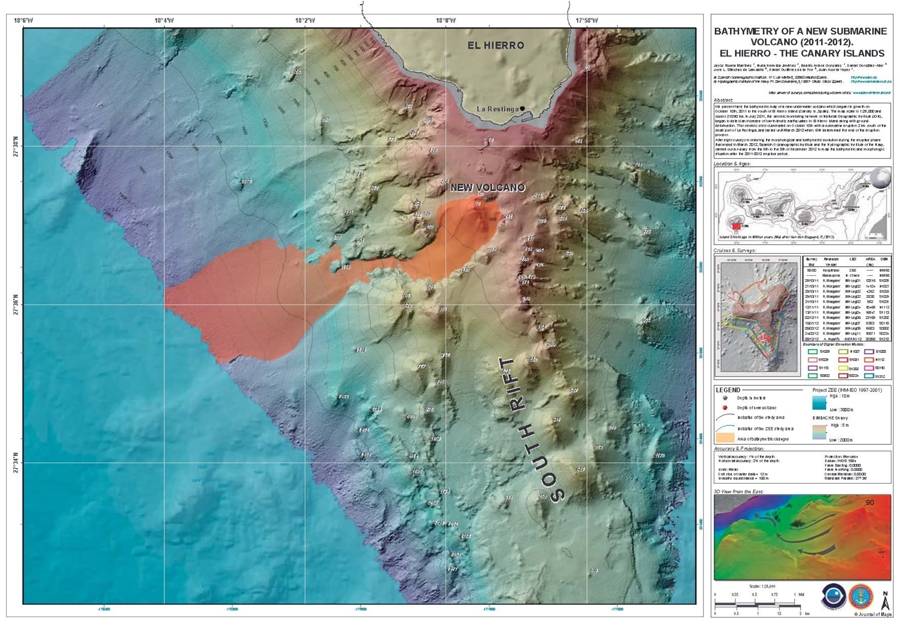 Mapa del estado actual del volcán submarino de la isla de El Hierro
