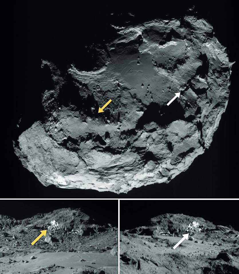 Rosetta detecta el hielo de agua expuesto sobre el cometa 67P