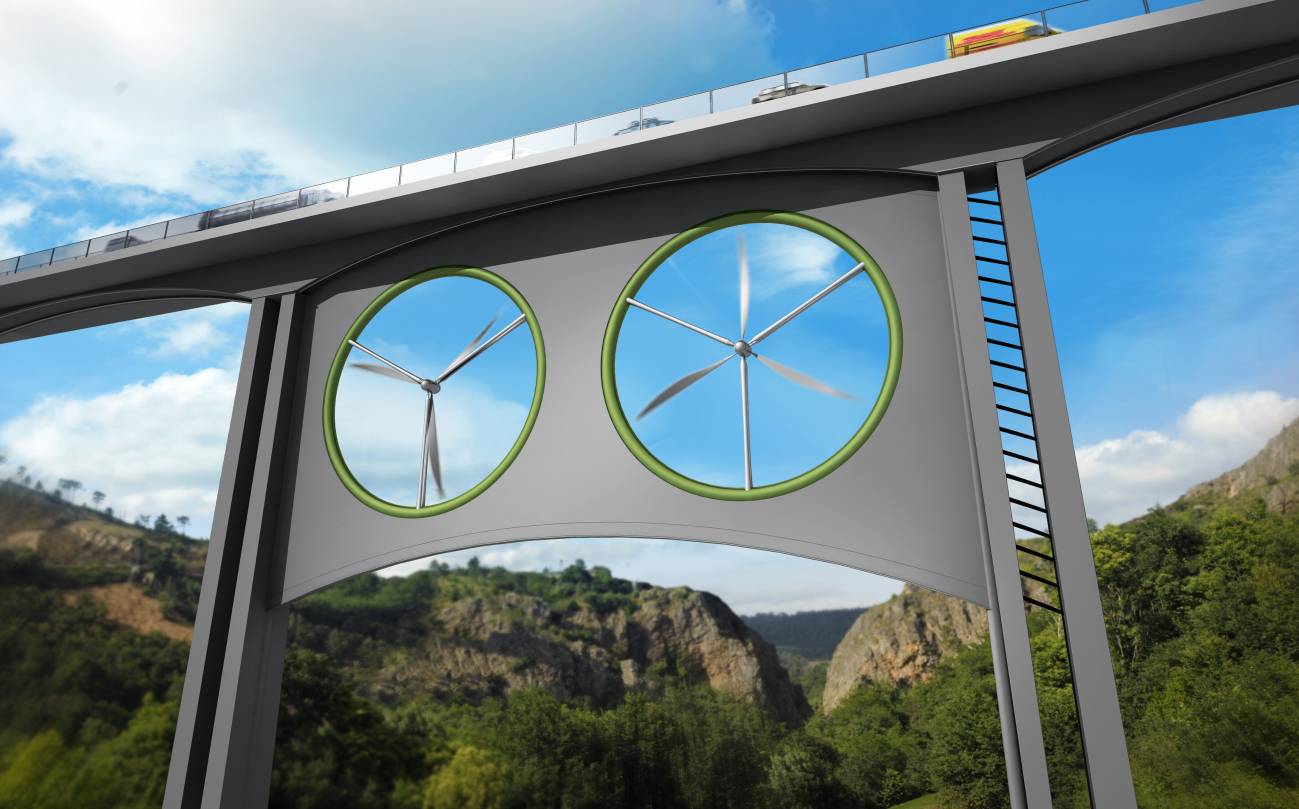 Aerogeneradores bajo viaductos