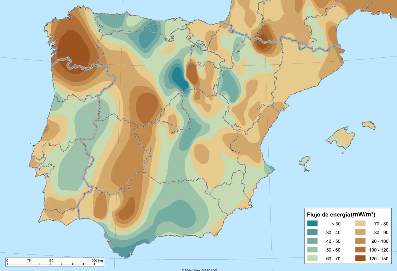 Mapa de flujo de calor en superficie de la península ibérica