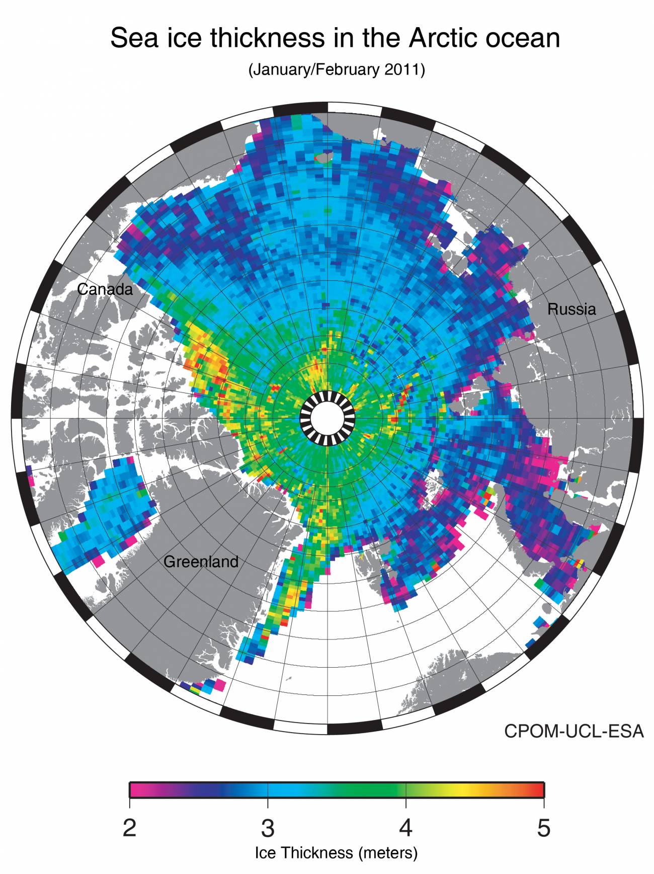 Primer mapa del espesor del hielo sobre el Ártico