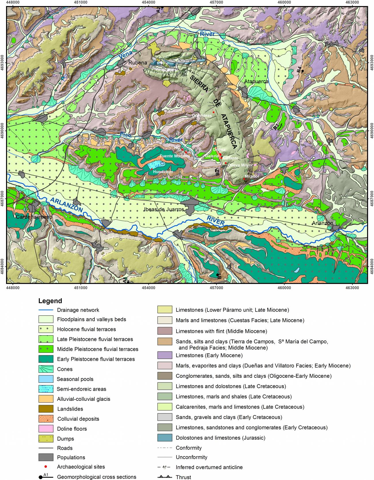 Un mapa geomorfológico ilustra cómo se formó la Sierra de Atapuerca
