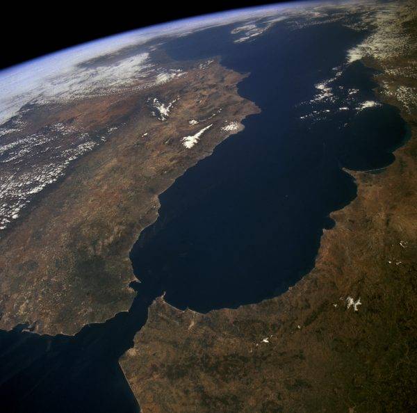 Una fotografía satélite del Arco de Gibraltar realizada por la NASA.