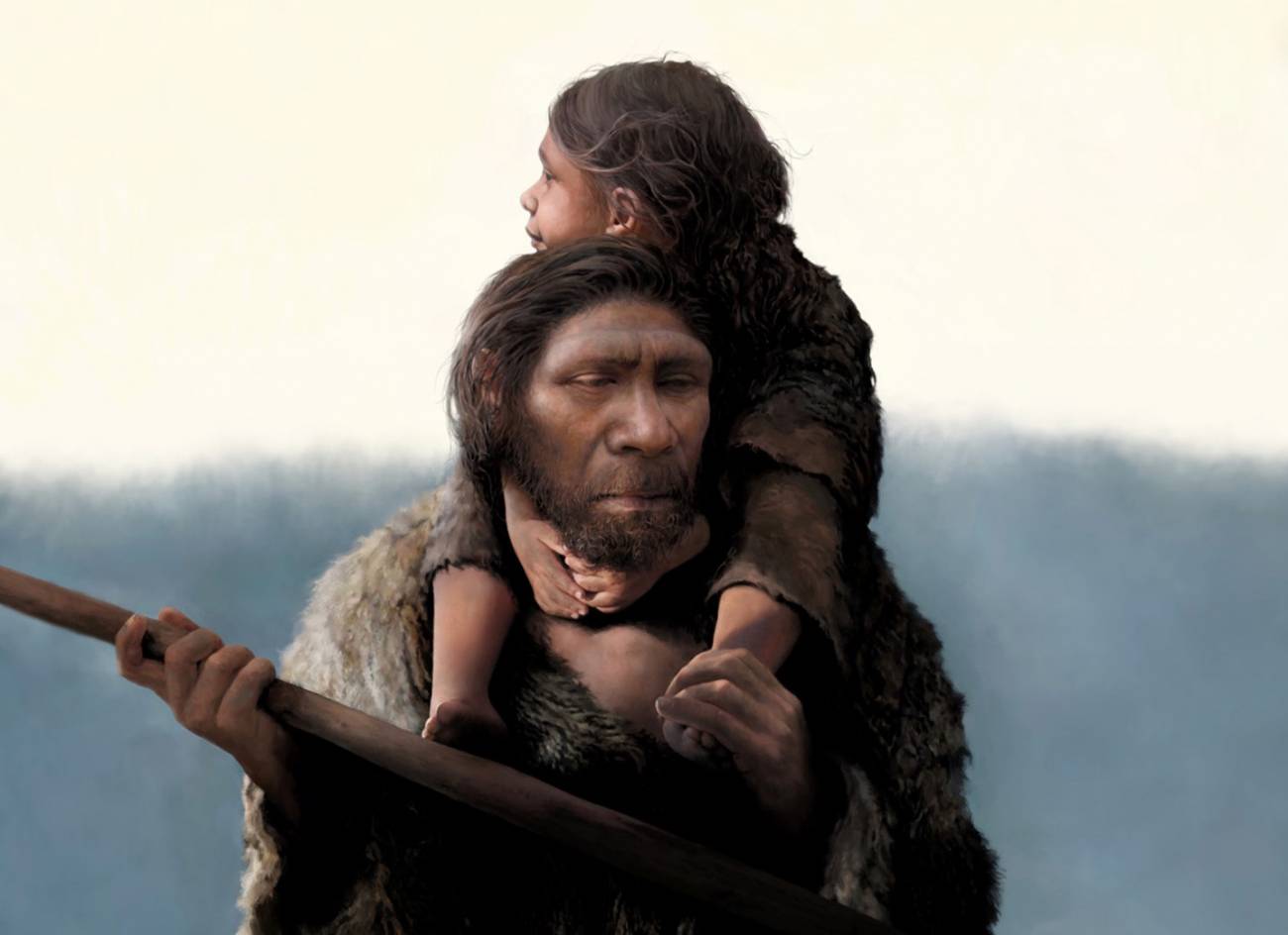 Reconstrucción de un padre neandertal y su hija