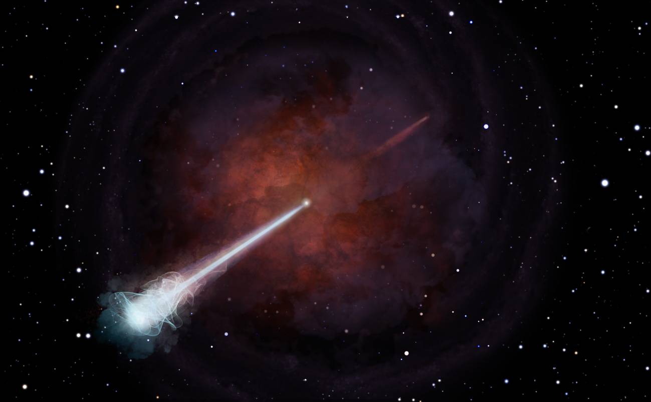 El chorro de material que surgió por la fusión de dos estrellas de neutrones