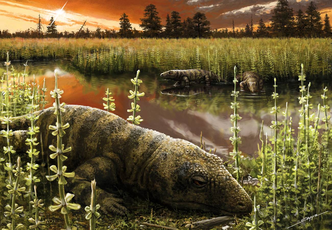 recreación del reptil Tramuntanasaurus tiai 