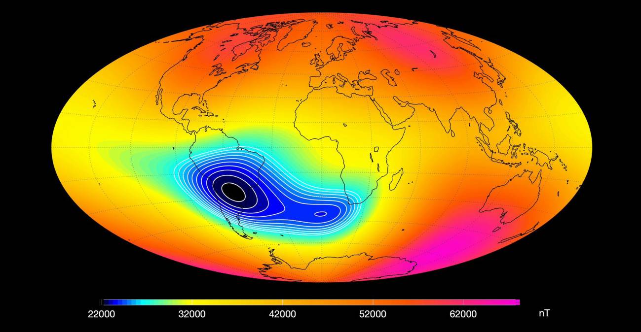 La anomalía magnética del Atlántico sur parece dividirse