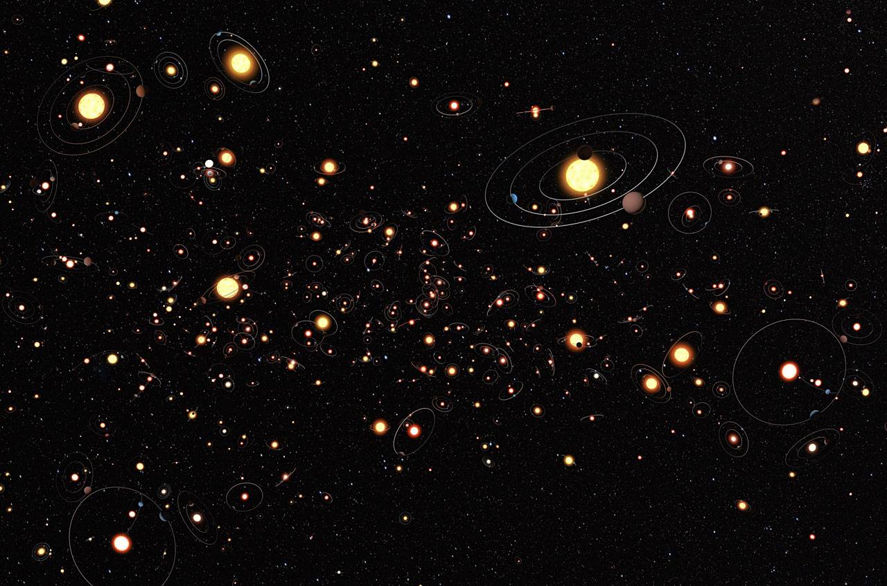 Ilustración de planetas y estrellas.