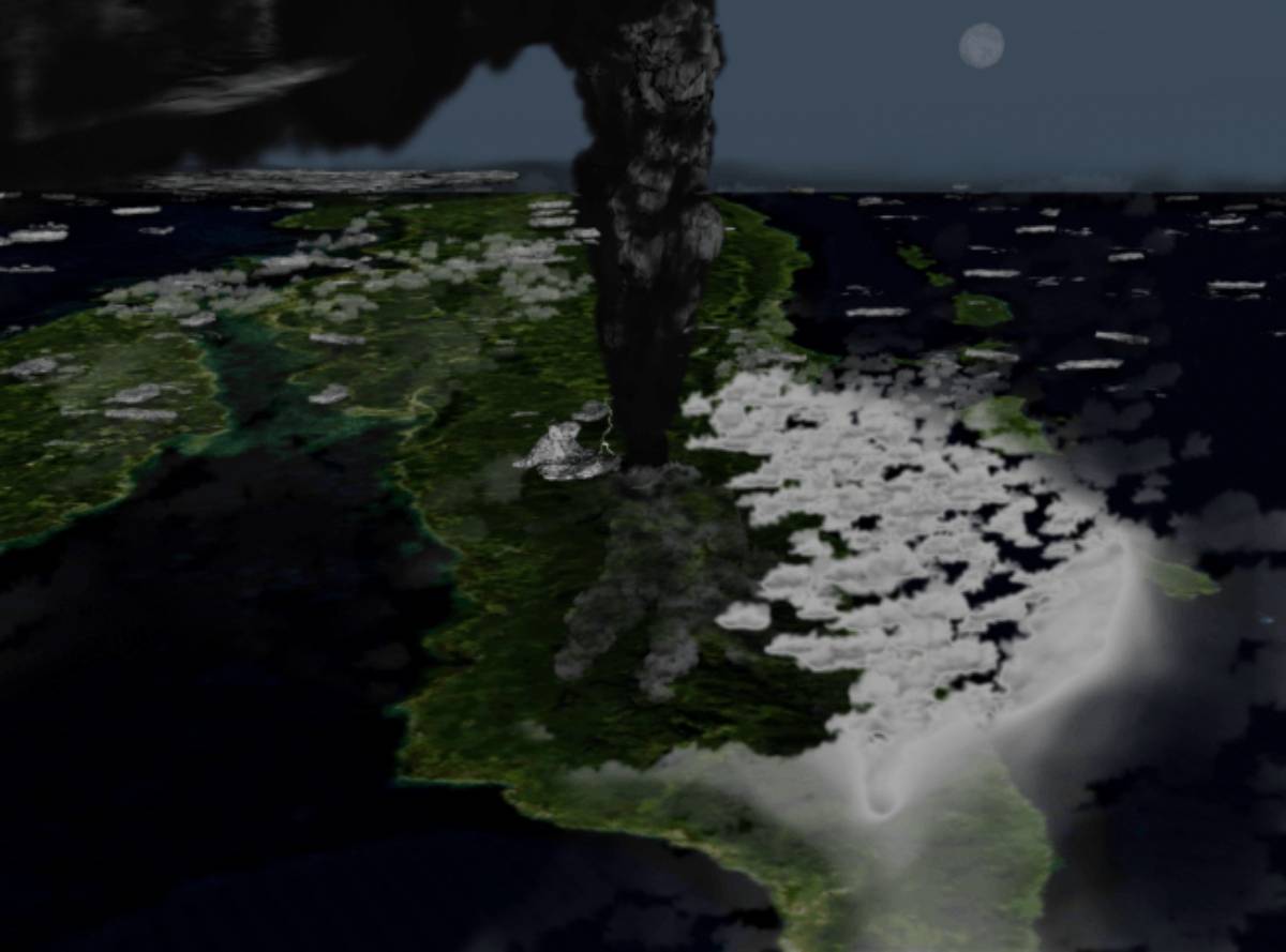 Recreación de la erupción del Toba vista desde el espacio. / Wikipedia
