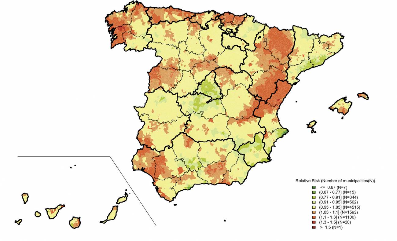 Mapa de la mortalidad por cáncer de próstata en España