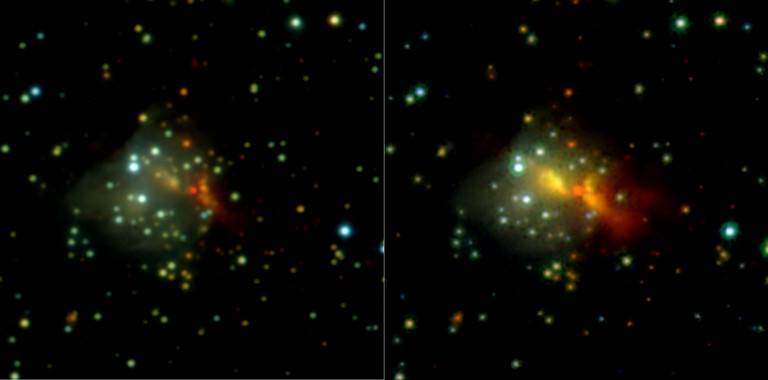 Un estallido estelar revela el mecanismo de formación de las estrellas masivas