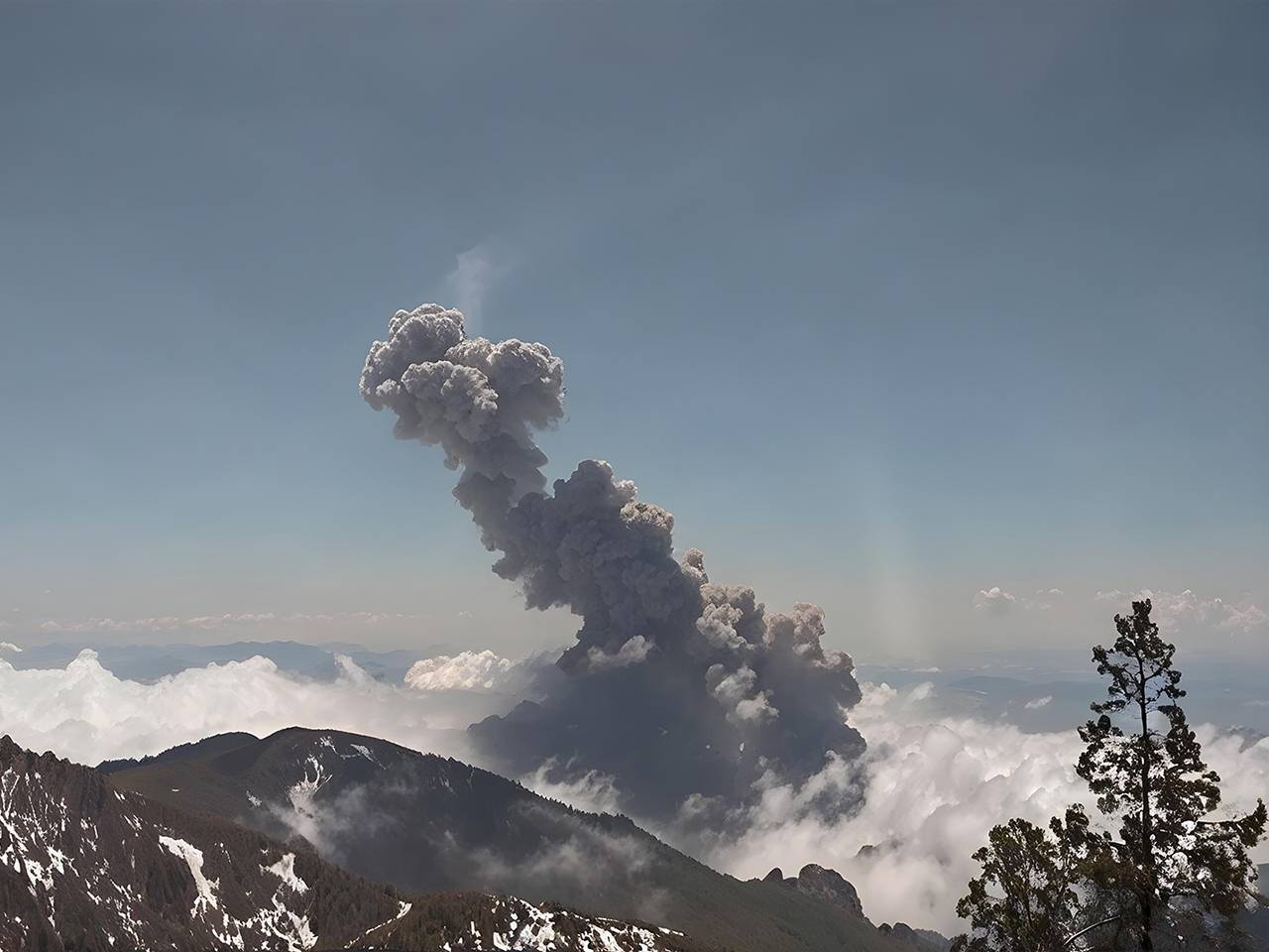 Una de las erupciones del volcán de Colima (México), en enero de 2013