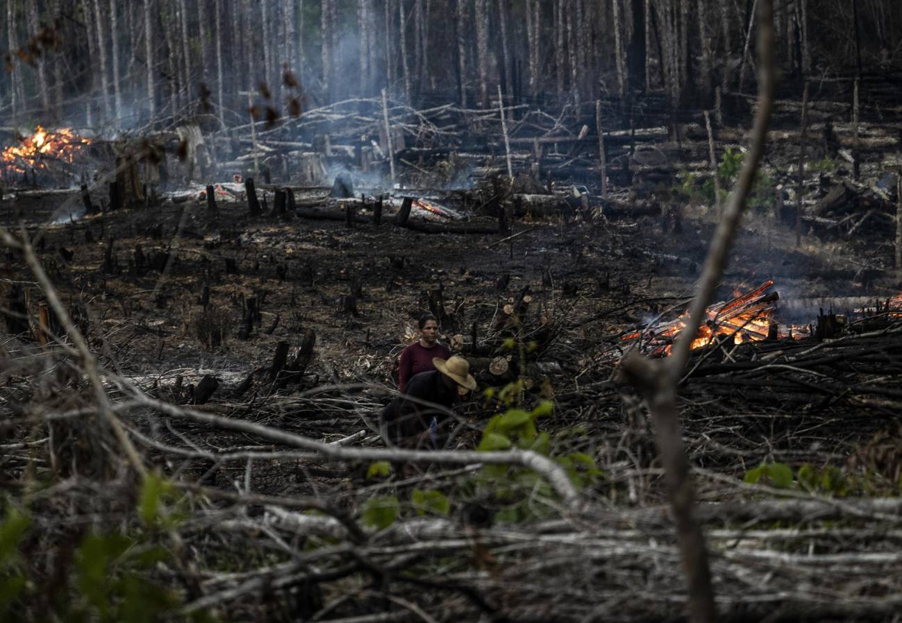 Personas prenden fuego en un área boscosa en Careiro Castanho, Amazonas (Brasil), en una fotografía de archivo. EFE/Raphael Alves