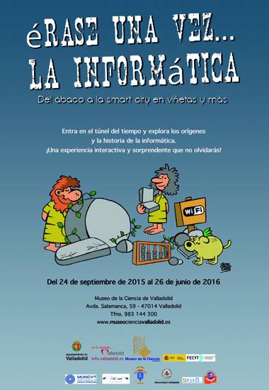 Cartel de la exposición 'Érase una vez... la informática. Del ábaco a la smart city en viñetas y más'
