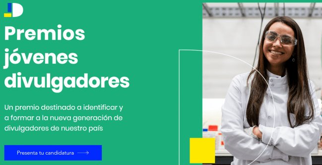 Portada de la página web. Chica posa con su bata de laboratorio.
