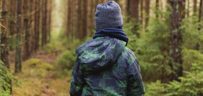 niño en un bosque