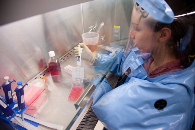  Empleados del la Agencia Pública de Salud de Canadá trabajando dentro del Laboratorio Nacional de Microbiología. /  Public Health Agency of Canada