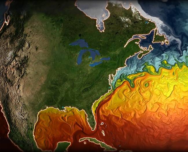 Imagen de la temperatura de superficie del Atlántico Norte 