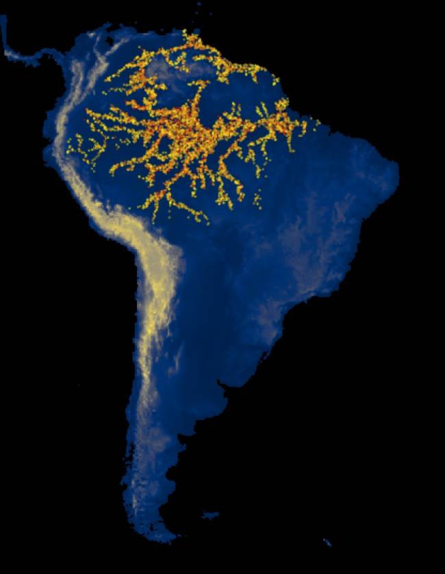 Simulación computacional de las expansiones de varias culturas arqueológicas en Sudamérica.