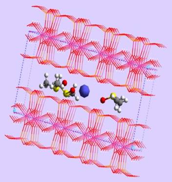 Estructura cristalina de arcilla laminar con adsorbato en espacio interlaminar.